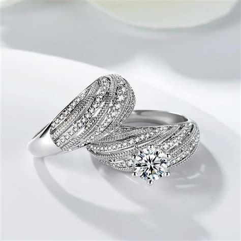 925 Sterling Silver Luxury Brand Wedding Ring Set Fhr017 Fashionholla