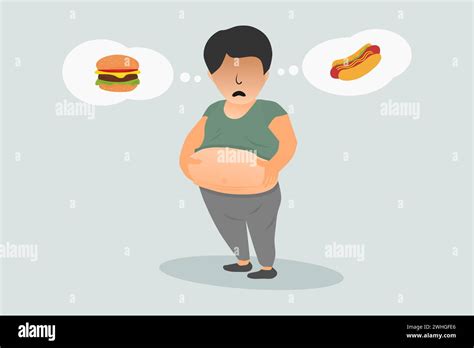 A Fat Pot Bellied Man An Overweight Man Holding His Stomach Vector