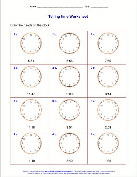 Telling time worksheets for 3rd grade