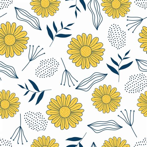 Seamless Repeat Pattern With Flowers And Leaves In Black And Yellow On