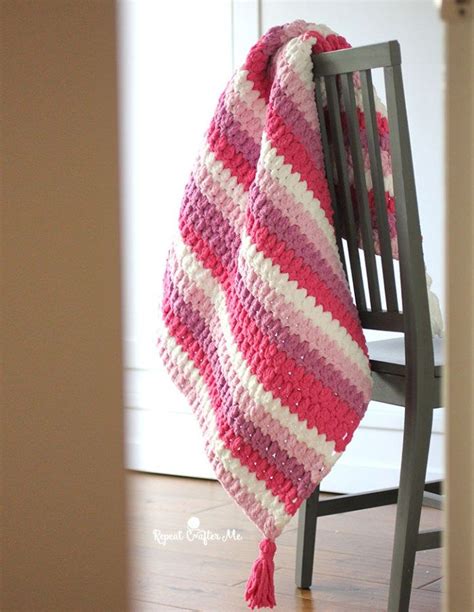 Bernat Blanket Stripes Crochet Cluster Stitch Afghan Repeat Crafter