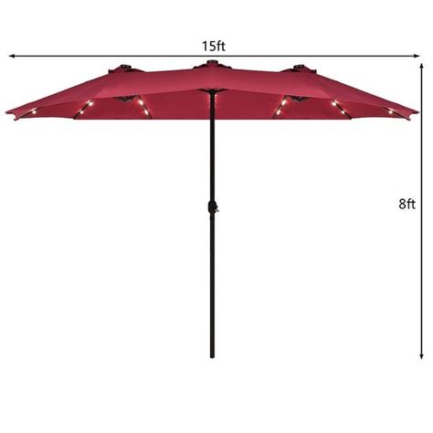 Costway 15ft Patio Double Sided Solar Led Market Umbrella Crank On