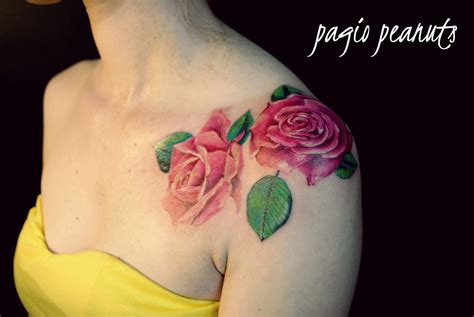 Realistic Pink Roses Tattoo
