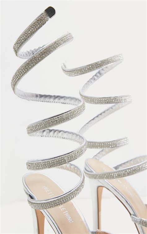 Silver Jewel Diamante Heel Shoes Prettylittlething Usa