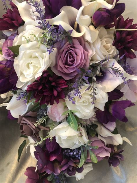 Cascading Wedding Bouquet Purple White Bouquet Spring Etsy