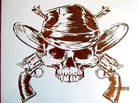 Skull Gunslinger Cowboy Skull Evil Stenciltemplate Reusable 10 Mil