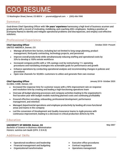 Coo Resume Example And How To Write
