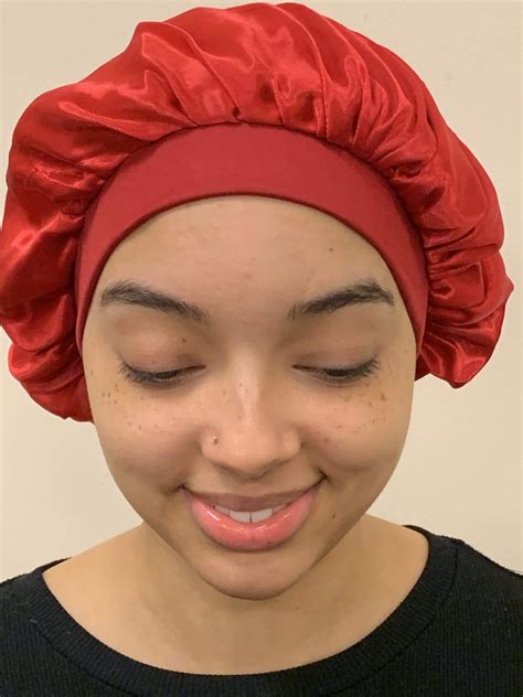 Red Silky Satin Bonnet Drippy Rags