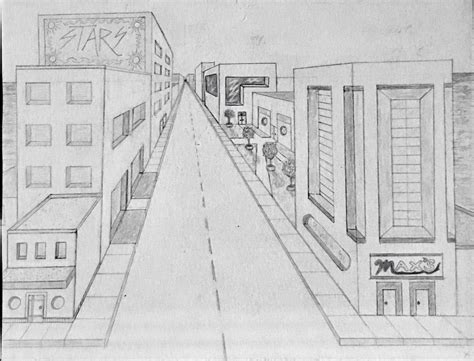 1 Point Perspective Cityscape Inside The Outline