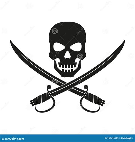 jolly roger with crossed swords pirate flag emblem with a skull and two sabers or scimitar