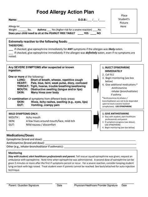 Printable Allergy Action Plan Pdf Fill Out And Sign Online Dochub