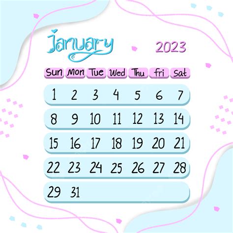 January Calendar 2023 With Aesthetic Design Of Blue Color January