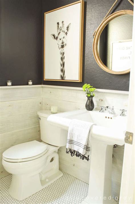 Trendy Powder Room With Bold Color