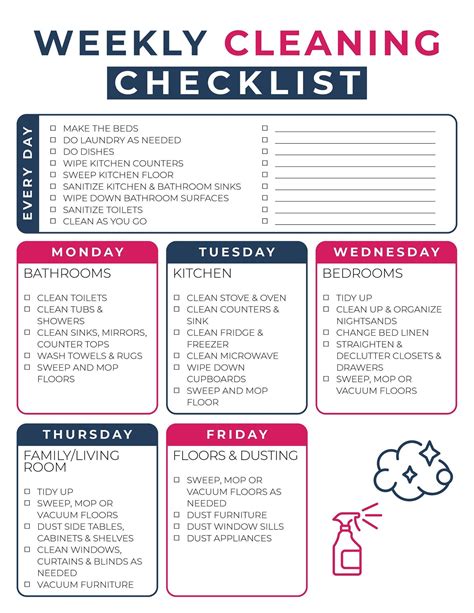 Weekly Cleaning Schedule Printable Cleaning Checklist Etsy Weekly