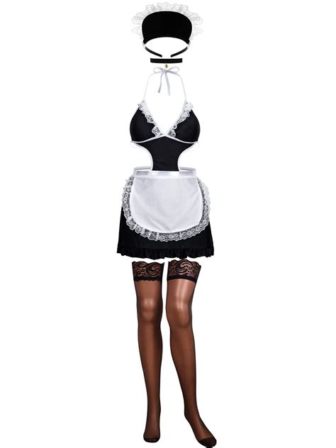 Buy 6 Pieces Women Maid Costumes French Maid Lingerie Dress With Apron