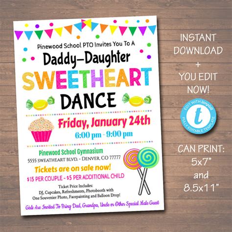 Editable Daddy Daughter Candy Themed Sweetheart Dance School Dance Fl