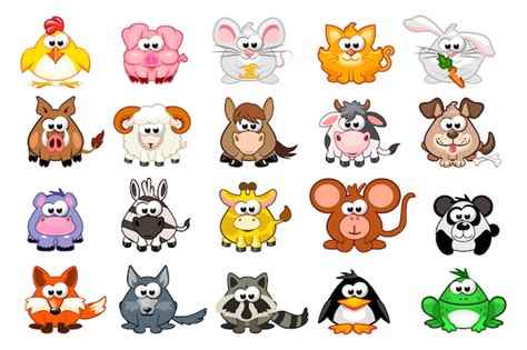 Conjunto Grande De Animales De Dibujos Animados Lindo Vector Premium