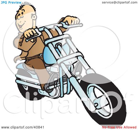 Clipart Illustration Of A Happy Biker Dude Dressed In Brown Riding On
