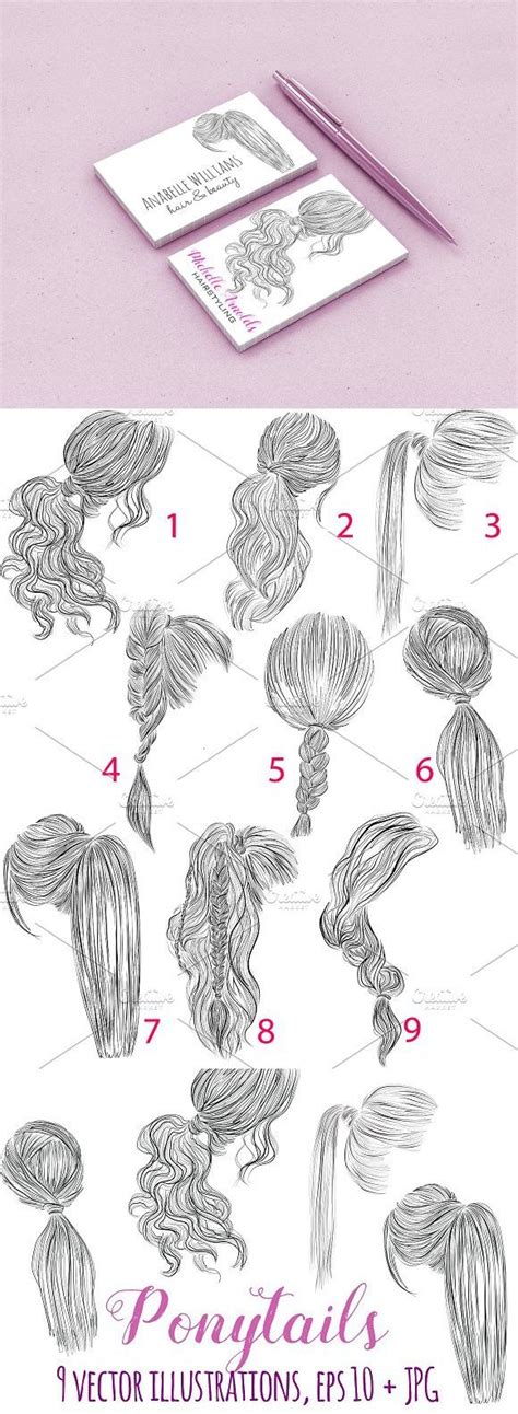 Ponytails Vector Hairstyles Set Beautiful Drawings Ponytail Hair Styles
