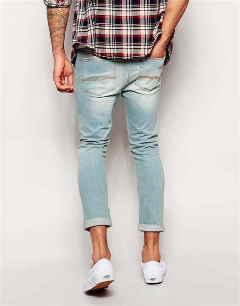 Lyst Asos Super Skinny Jeans Ankle Grazer In Light Wash In Blue For Men