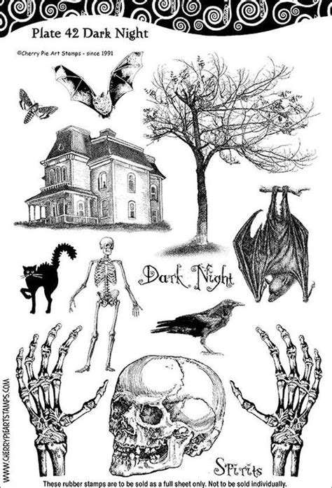 Dark Night Skeletons And Bats Bates Motel Rubber Stamps Set By Cherry