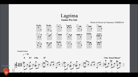 lagrima prelude 20 by francisco tarrega guitar pro tab youtube