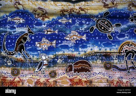Australian Aboriginal Art Wall Mural Painted By Danny And Jamie Stock