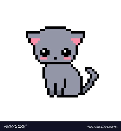8 Bit Pixel Gray Cat Cartoon Royalty Free Vector Image