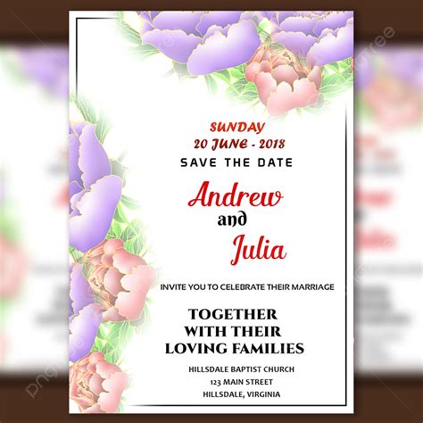 Gambar Template Kartu Undangan Pernikahan Psd Dengan Bunga Buatan