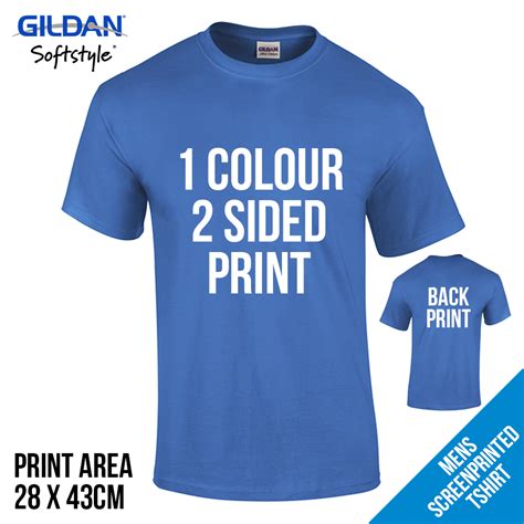 Mens Screen Printed T Shirts Front And Back Print Gildan Soft Style