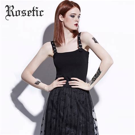 Buy Rosetic Gothic Tank Tops Women Black Summer Slim Sheath Casual Knitted