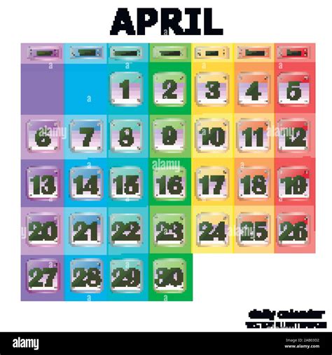 Colorido Calendario Para Abril De 2020 En Inglés Conjunto De Botones