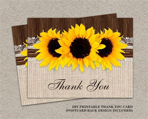 Rustic Sunflower Thank You Cards With Burlap By Idesignstationery