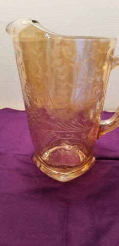 Jeanette Glass Floragold Pitcher 64 Oz Vintage Carnival Glass Ebay
