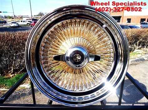 15 Inch Gold Dayton Style 100 Spoke Wire Wheels Set Rims