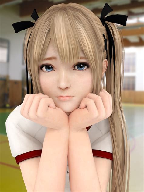 safebooru 1girl 3d blonde hair blue eyes blurry chin rest clenched hands close up dead or