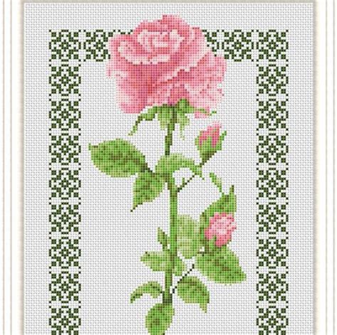 Cross Stitch Pattern Flowers Rose In Green Openwork Frame Etsy