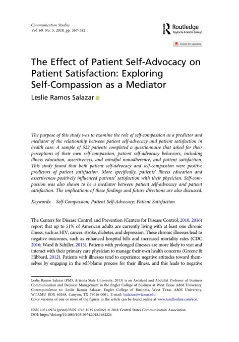 Pdf The Effect Of Patient Self Advocacy On Patient Satisfaction
