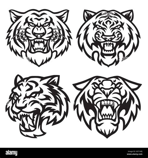 Tiger Head Logo Set Collection Vector Design Illustration Stock Vector