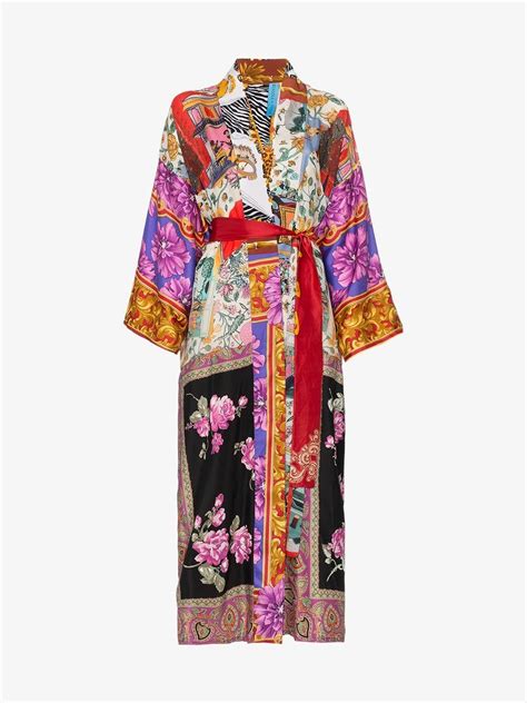 Rianna Nina Long Multi Floral Print Silk Kimono Robe Lyst