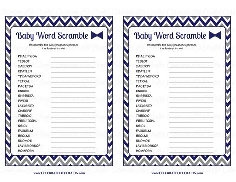 Here is a post with 25 baby shower words scramble puzzles that are free and easy to download. Word Scramble Baby Shower Game - Little Man Baby Shower Theme for Baby Boy - Navy Gray ...