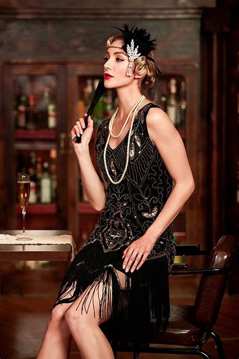 Metme Womens 1920s Flapper Dress Sequins Art Deco Fringed Sleeveless
