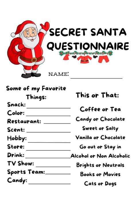 Secret Santa Questionnaire Secret Santa Printable Secret Etsy My Xxx