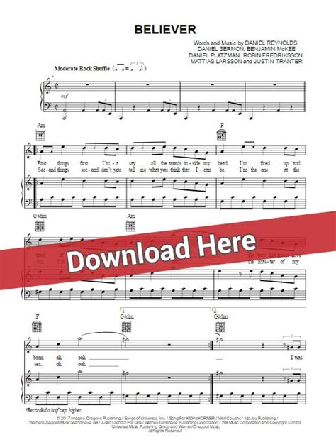 Imagine Dragons Believer Sheet Music Piano Notes Chords