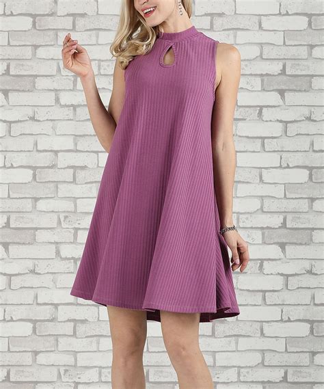 Suzanne Betro Grape Keyhole Mock Neck A Line Dress Plus A Line