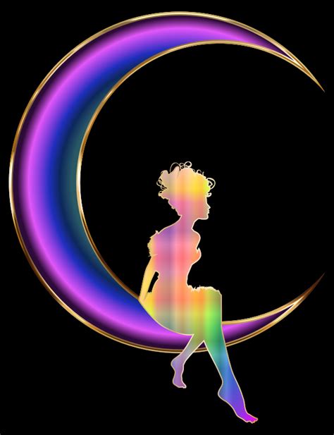 Clipart Chromatic Fairy Sitting On Crescent Moon