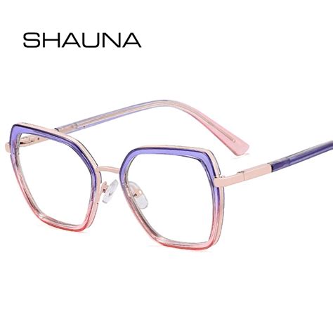 Shauna Fashion Polygon Square Double Color Women Glasses Frames Clear Anti Blue Light Men