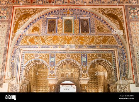 Moorish Architecture Of Beautiful Castle Called Real Alcazar In Seville