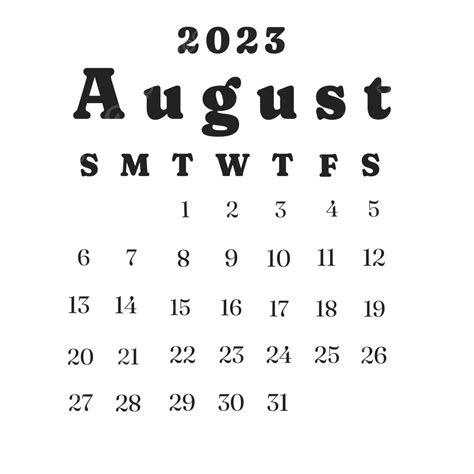 Templat Kalender Bulanan Agustus 2023 Agustus Bulanan Sederhana Png