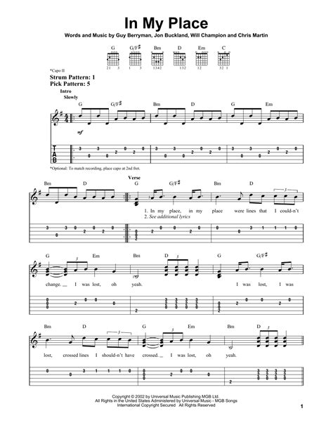 In My Place By Coldplay Easy Guitar Tab Guitar Instructor